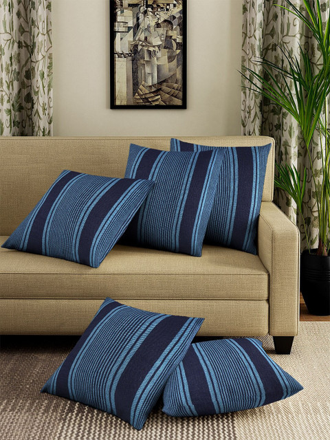 

NEUDIS Blue Set of 5 Striped Square Cushion Covers