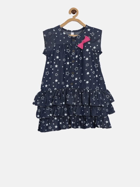 

KiddoPanti Girls Blue Printed A-Line Dress