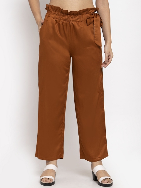 

Baani Creations Women Brown Smart Straight Fit Solid Parallel Trousers