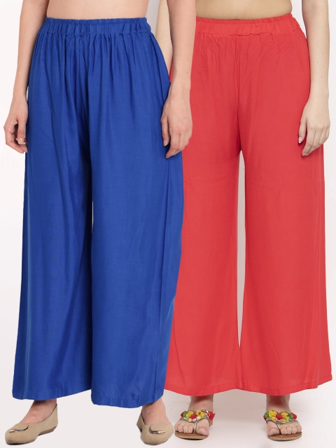 

TAG 7 Women Pack of 2 Solid Flared Palazzos, Red