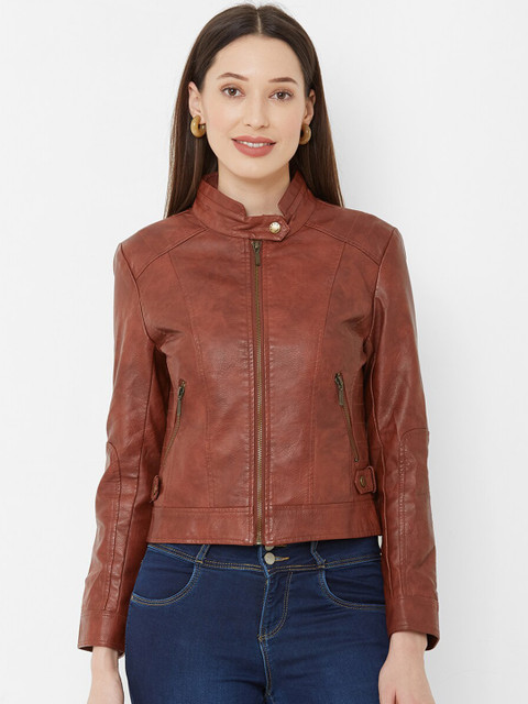 

Kraus Jeans Women Brown Solid Biker Jacket