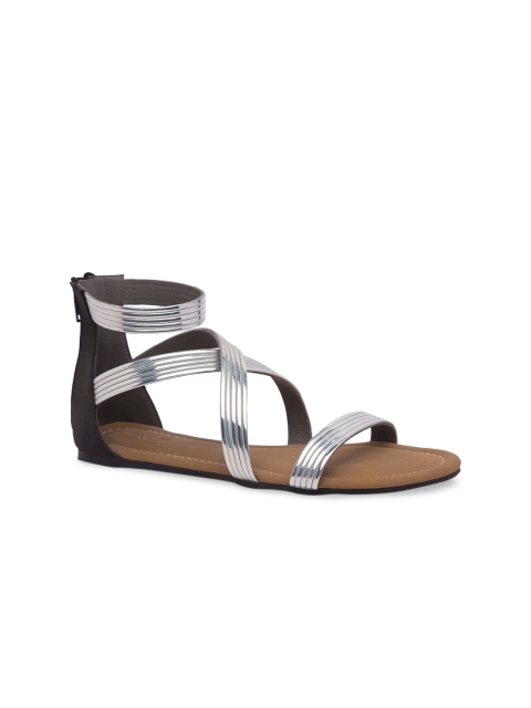 

Inc 5 Women Silver-Toned Solid Synthetic Suede Gladiators