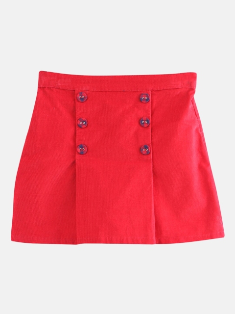 

Beebay Girls Red Solid A-Line Pleated Corduroy Pure Cotton Skirt
