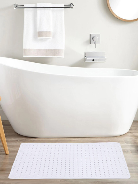 

Clasiko White Solid Soft Rubber Anti-Slippery Bathroom Mat with Suction Cups