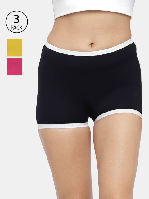 

N-Gal Women Pack Of 3 Solid Seamless Boy Shorts NPBS01, Black