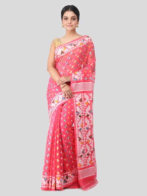 

PinkLoom Pink & Off-White Pure Cotton Woven Design Jamdani Sustainable Saree