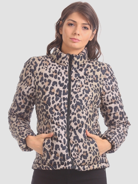 

GAP Women Beige & Grey Animal Printed Padded Jacket