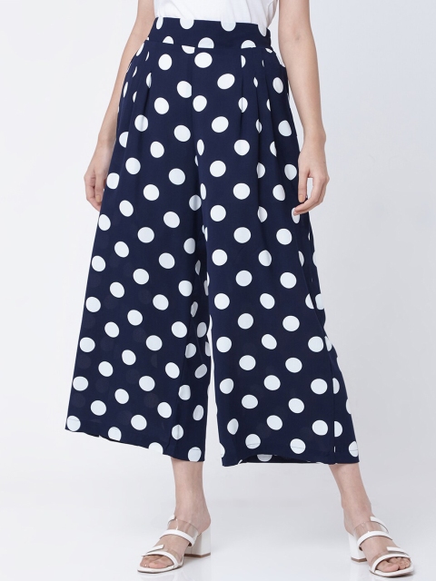 Deal Jeans Women Navy Blue & White Printed Straight Palazzos