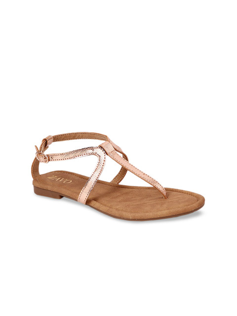 

ZAVO Women Rose Gold Solid Open Toe Flats