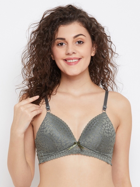 

SECRETS BY ZEROKAATA Olive Green Lace Non-Wired Lightly Padded Everyday Bra