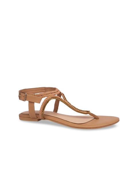 

Inc 5 Women Beige Solid T-Strap Flats