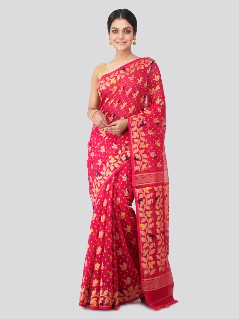 

PinkLoom Pink Pure Cotton Woven Design Handloom Jamdani Sustainable Saree