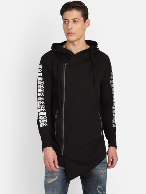 

PUNK Men Black Printed Hooded Sweatshirt