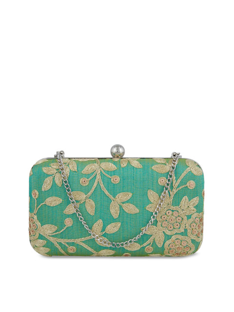 

Tokyo Talkies Green Embroidered Clutch