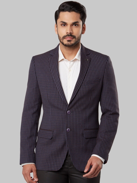 

Raymond Men Navy Blue Checked Single-Breasted Blazer