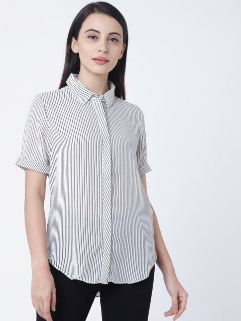

Deal Jeans Women White Regular Fit Striped Casual Shirt