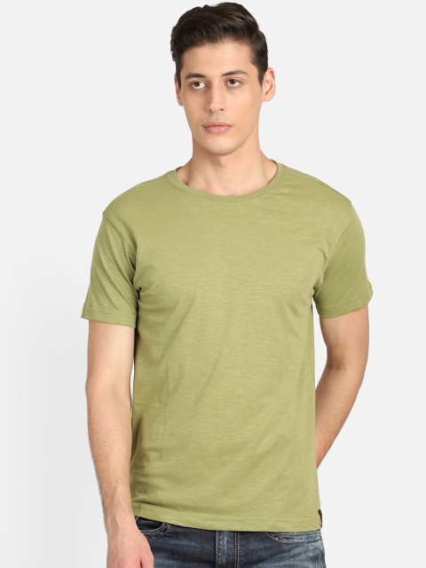 

PUNK Men Green Solid Round Neck T-shirt