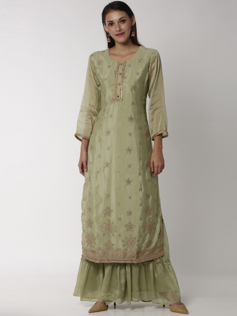 

Soch Women Green Sequinned Kurta with Sharara & Dupatta