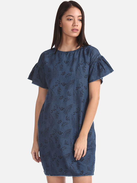 

Cherokee Women Blue Printed Sheath Dress