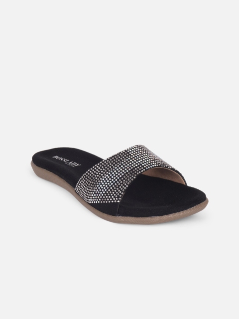 

SCENTRA Women Black Embellished Open Toe Flats
