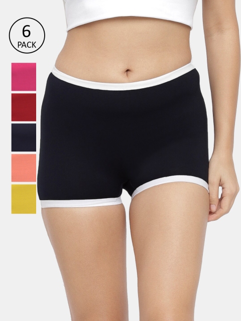 

N-Gal Women Pack Of 6 Solid Boyshorts NPBS01, Maroon