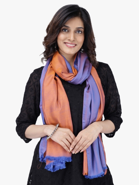 

Scarves & Glitters Women Rust Orange & Blue Reversible Colourblocked Stole