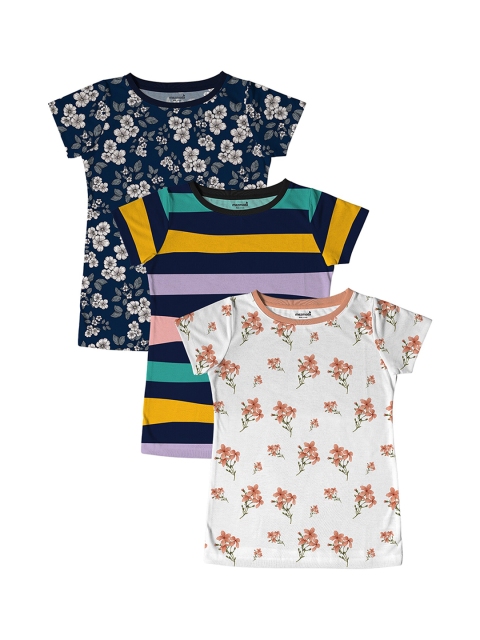 mezmoda Girls Multicoloured Pack of 3 Printed T-shirt, Multi