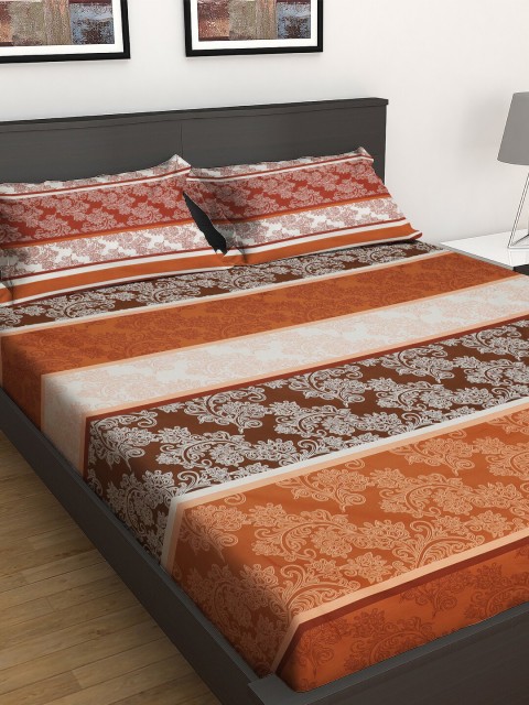 

GRES HOME Brown Ethnic Motifs 144 TC Cotton 1 King Bedsheet with 2 Pillow Covers