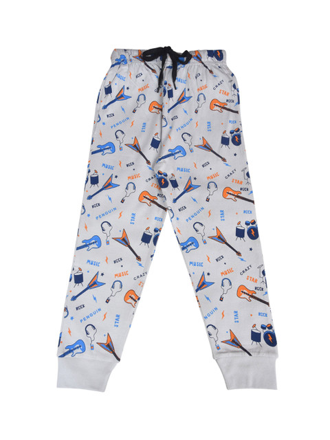 

CRAZYPENGUIN Unisex Kids Grey-Melange & Blue Graphic Printed Straight-Fit Joggers