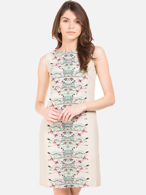 

Cherokee Women Beige Printed Sheath Dress