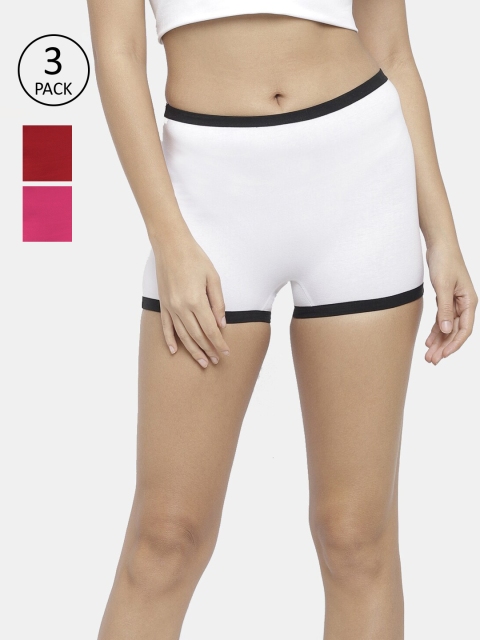 

N-Gal Women Pack Of 3 Solid Seamless Boy Shorts NPBS01, White
