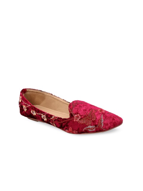 

ZAVO Women Magenta Woven Design Fabric Ballerinas