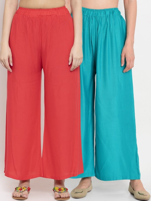 

TAG 7 Women Pack of 2 Solid Straight Palazzos, Red
