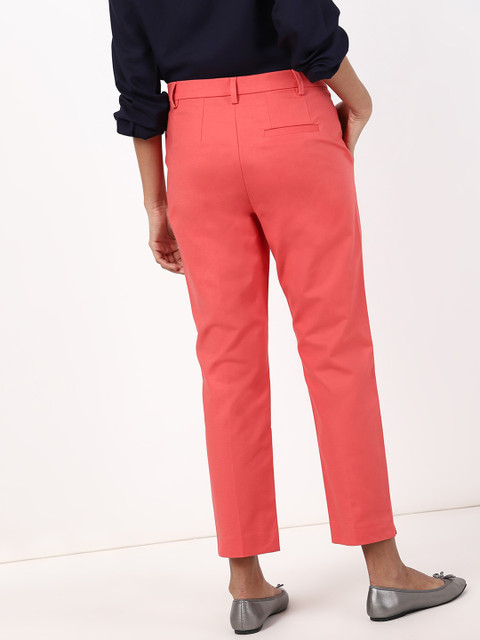 

Marks & Spencer Women Coral Red Slim Fit Solid Regular Trousers