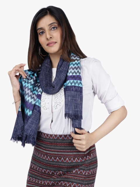 

Scarves & Glitters Women Navy Blue & Off-White Woven Design Stole
