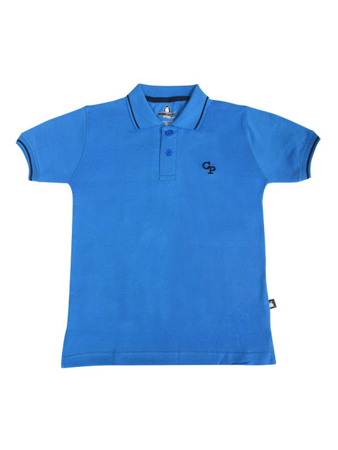 

CRAZYPENGUIN Boys Blue Solid Polo Collar T-shirt
