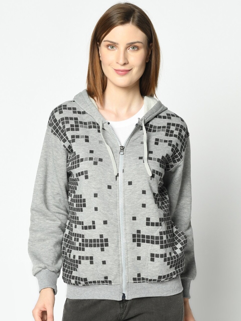 

VIMAL JONNEY Women Grey Antimicrobial Printed Hooded Sweatshirt