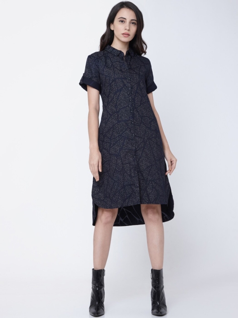 Deal Jeans Women Navy Blue Solid Shirt Dress