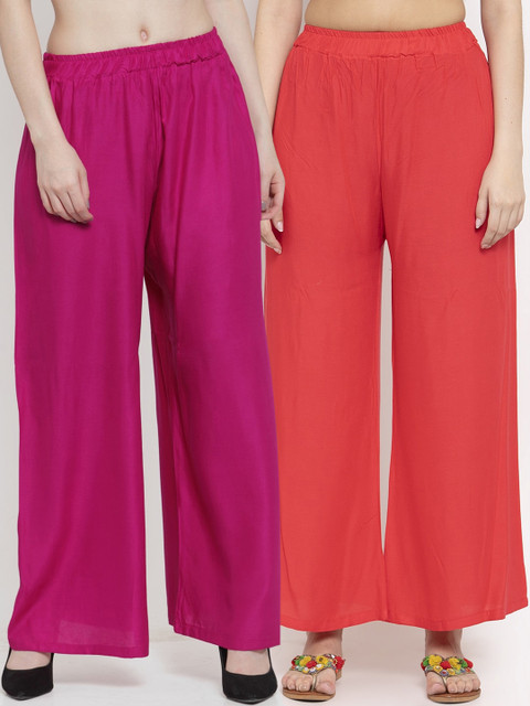 

TAG 7 Women Pack Of 2 Solid Flared Palazzos, Red