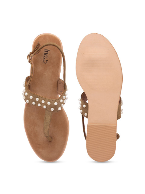 

Inc 5 Women Gold-Toned Embellished T-Strap Flats