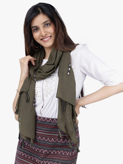 

Scarves & Glitters Women Olive Green Printed Stole
