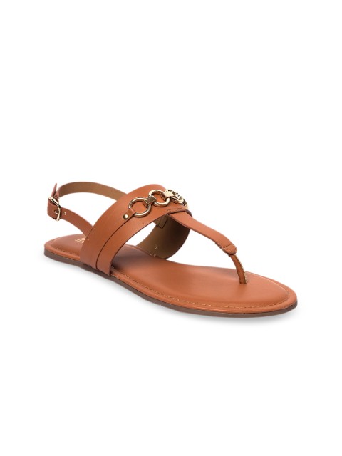 

Inc 5 Women Tan Brown Solid T-Strap Flats