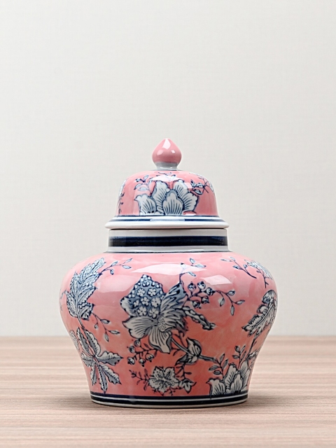 

Pure Home and Living Pink & Blue Floral Printed Apothecary Jar