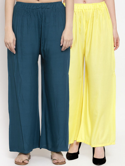 

TAG 7 Women Pack Of 2 Solid Straight Palazzos, Yellow