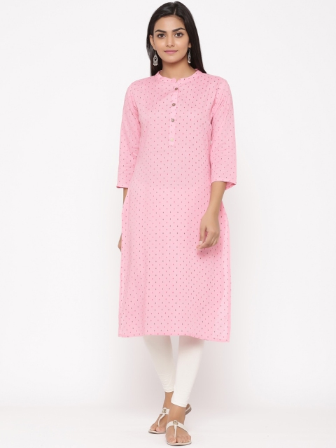 

WomenMagic Women Pink Printed Straight Kurta