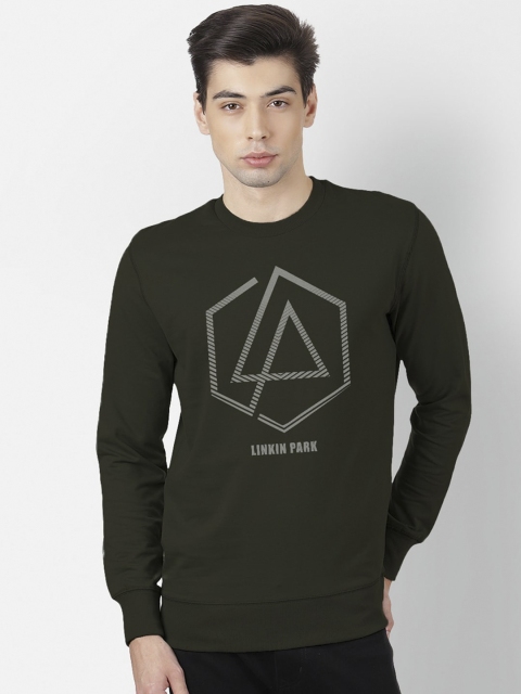 

Free Authority Men Olive Green Linkin Park Print Sweatshirt