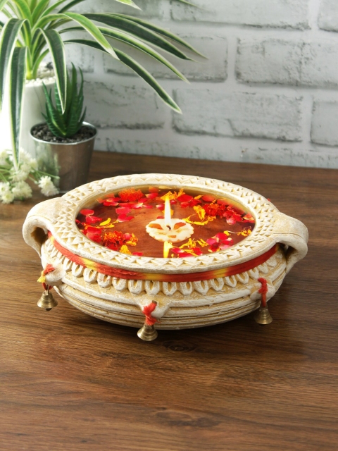 Aapno Rajasthan Cream-Coloured & Red Handcrafted Terracotta Traditional Urli