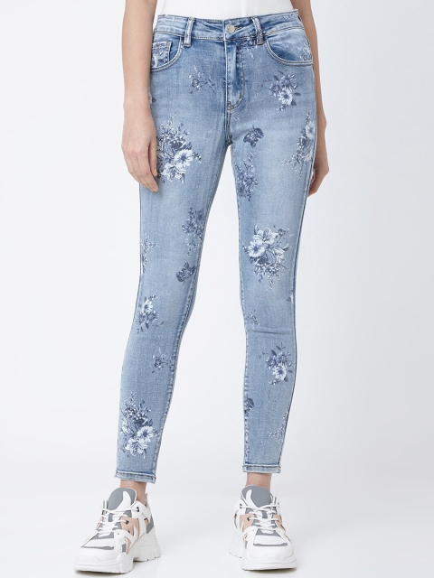 Deal Jeans Women Blue Regular Fit Mid-Rise Floral Printed Clean Look Jeans