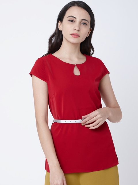

Deal Jeans Women Red Solid Cinched Waist Top