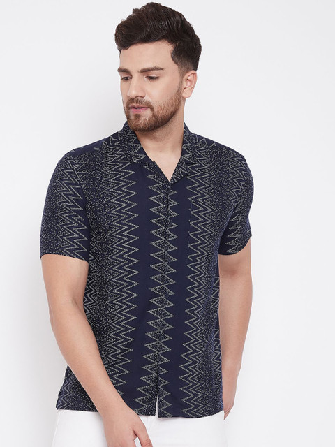 

even Men Navy Blue Slim Fit Printed Casual Shirt